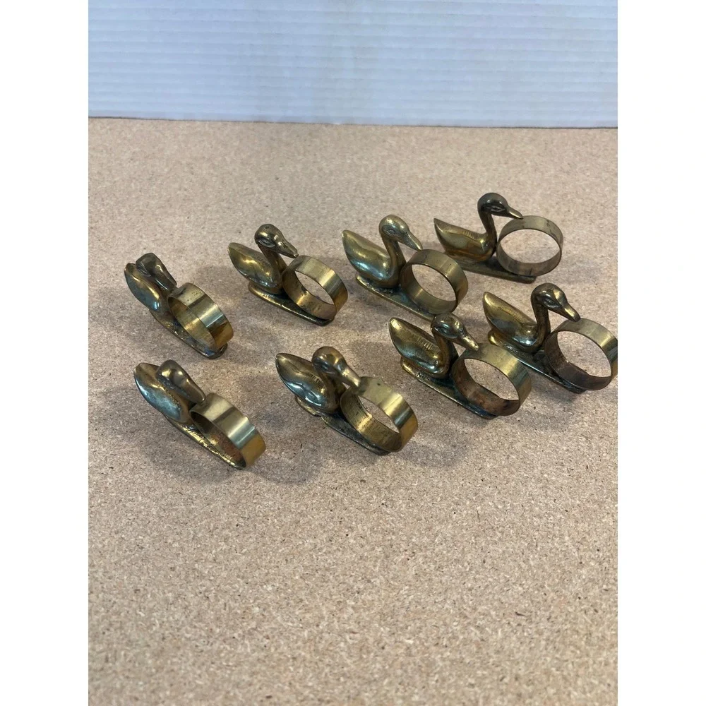 Vintage Solid Brass Swan Napkin Rings Set of 8 Duck Waterfowl Table Decor Gold
